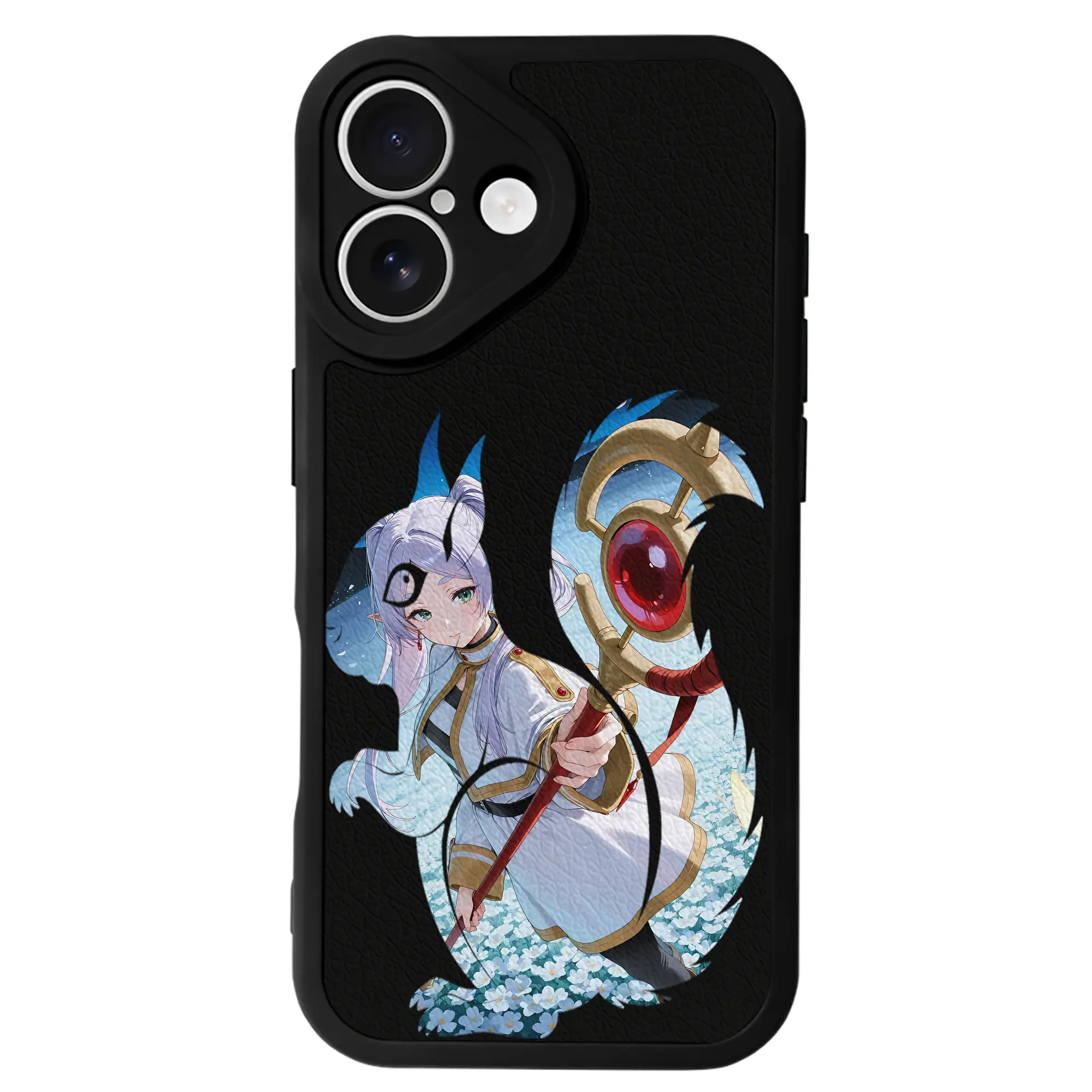 葬送のフリーレン（Frieren） グッズ,フリーレン（Frieren） - IPhone 16シリーズ対応 ・ シリコンスマホケース ・ レザー調 ・ 高精度フィット ・ 耐衝撃 ・ ワイヤレス充電対応 ・ 精密カット